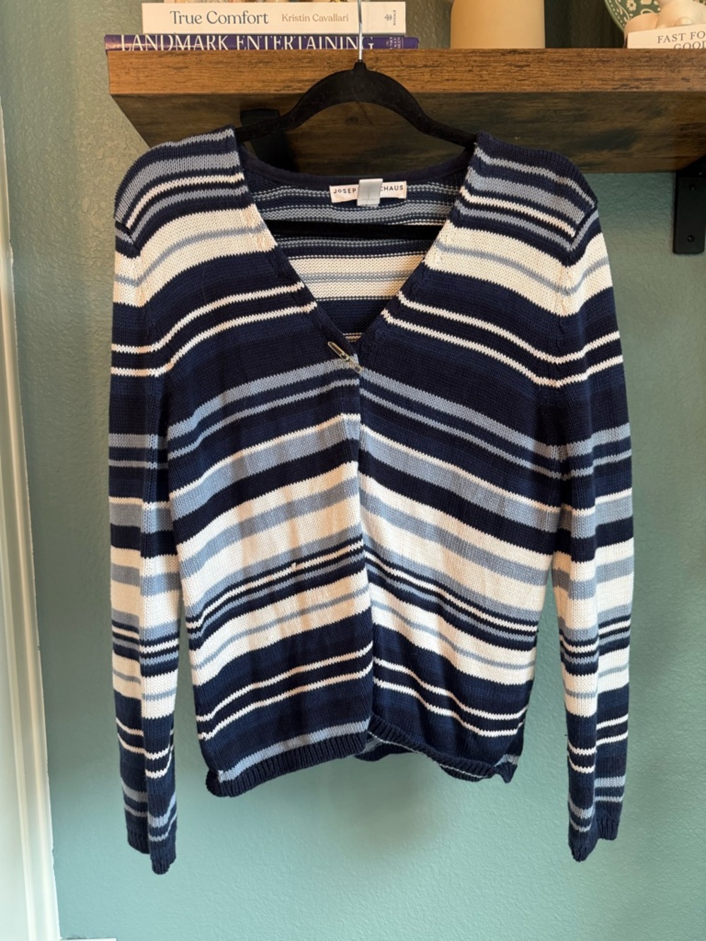 Josephine Chaus Sport Striped Cardigan Coastal Grandma Single Button Size Medium